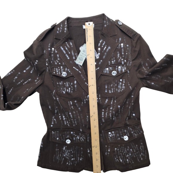 Cache Brown Sequins Embellished Military‎ Style Blazer Jacket Size 6 - Picture 6 of 9